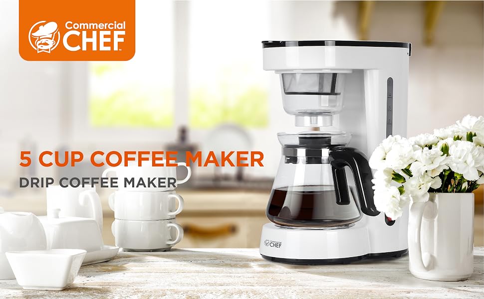 Commercial Chef 5-Cup Small Drip Coffeemaker with Pour over Filter