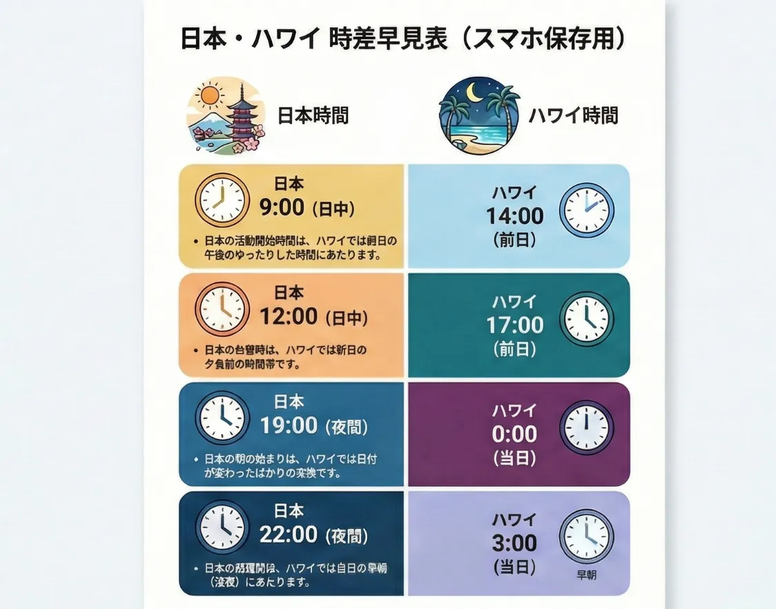 日本とハワイの時差は19時間！計算裏ワザと2026年最新対策