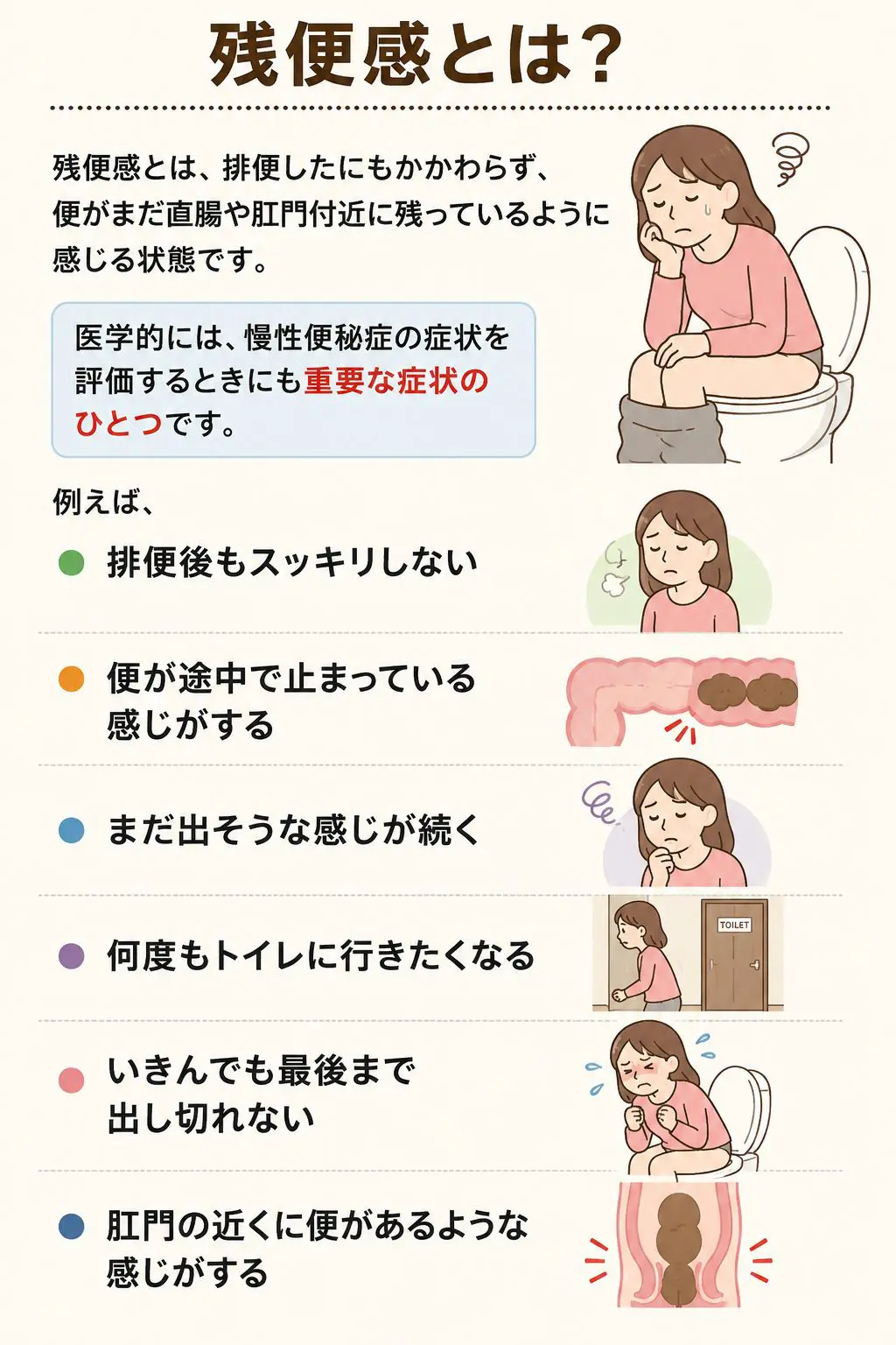 残便感が治らない原因とは？大腸がんの兆候と即効解消法を徹底解説