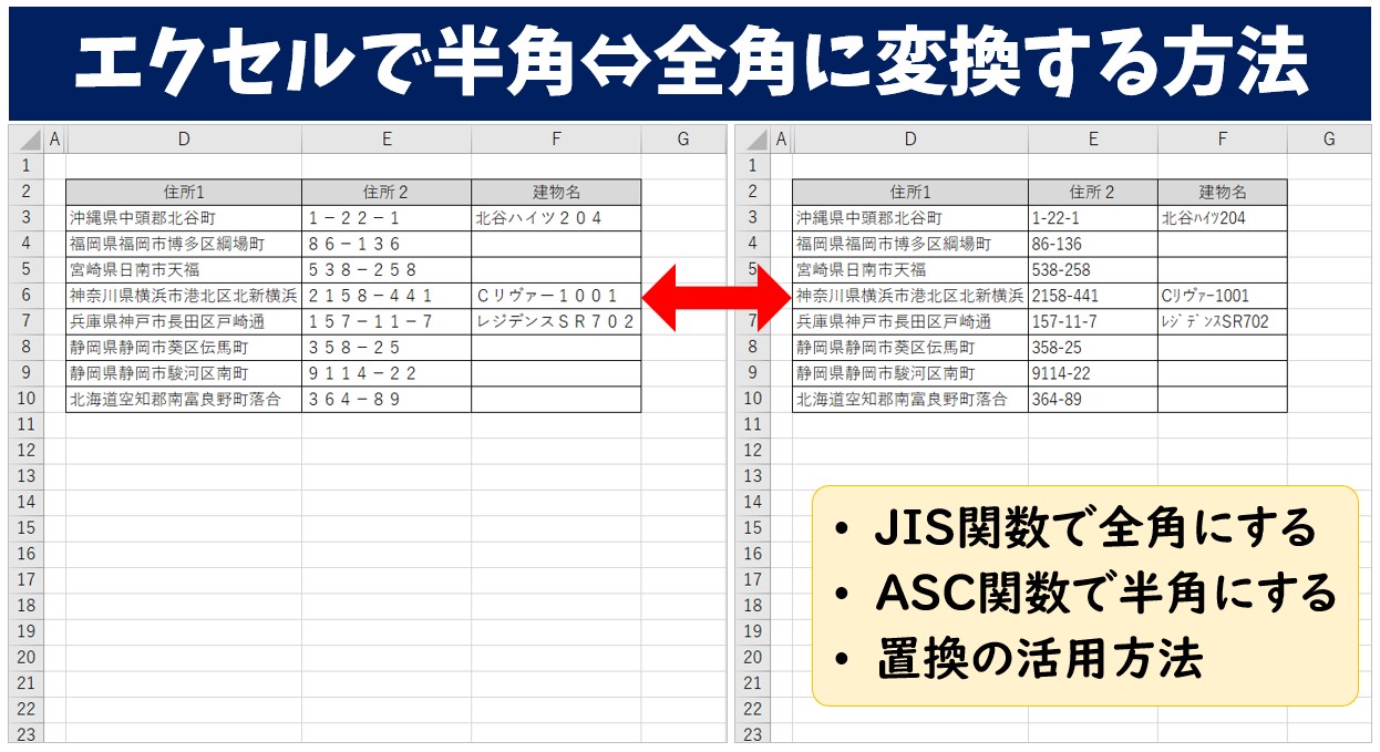 エクセルの全角を半角へ一括変換！関数の使い方と最新時短ワザ