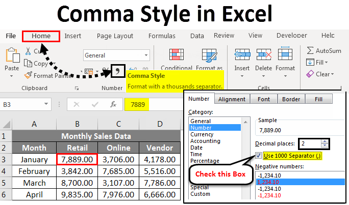 Comma Style Number Format in Excel