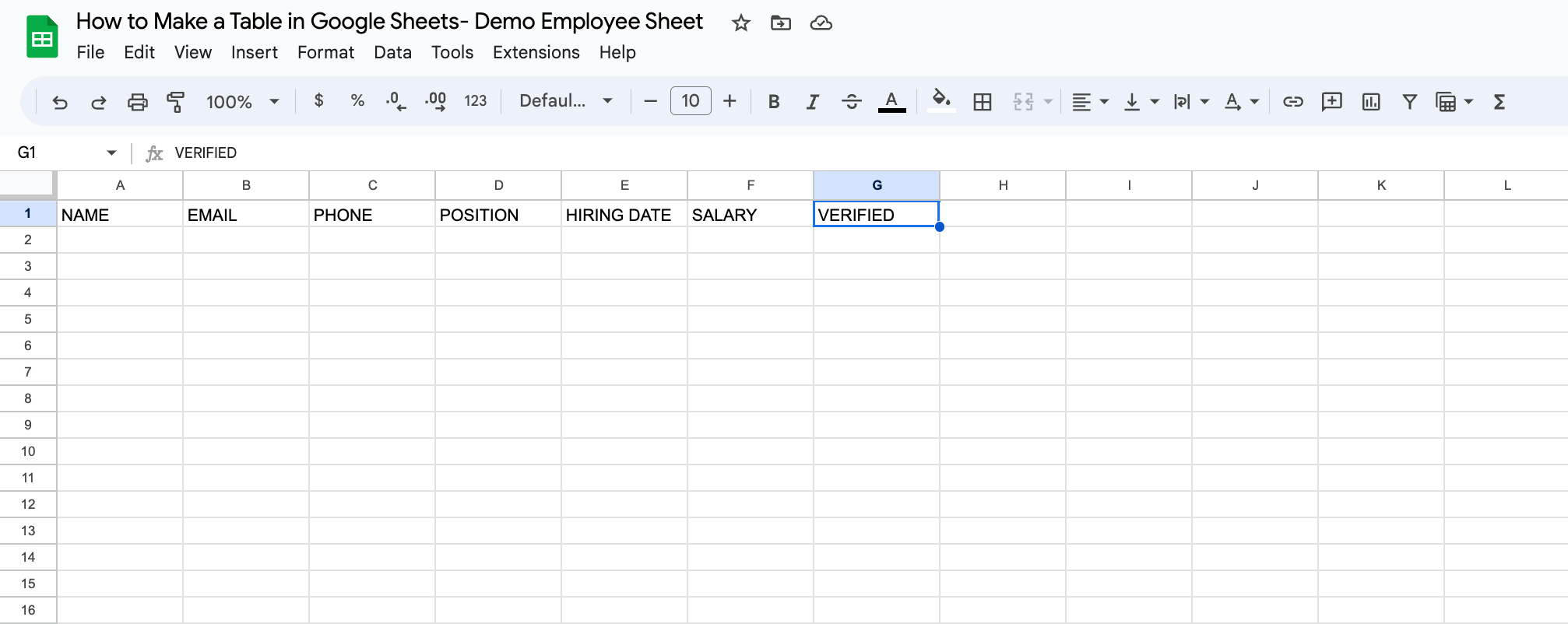 How to Add a Table in Google Sheets