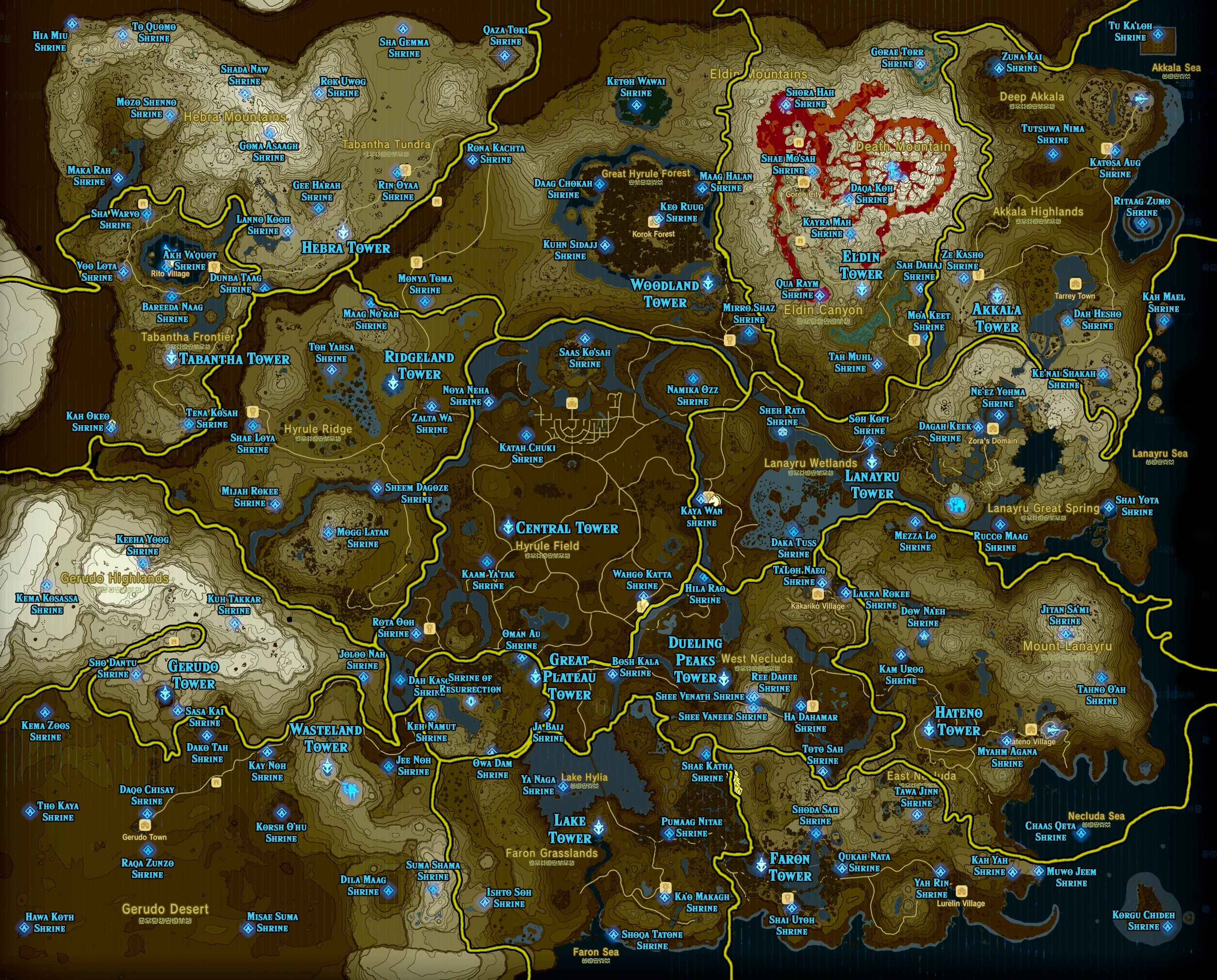Zelda Breath of the Wild Map All Shrines