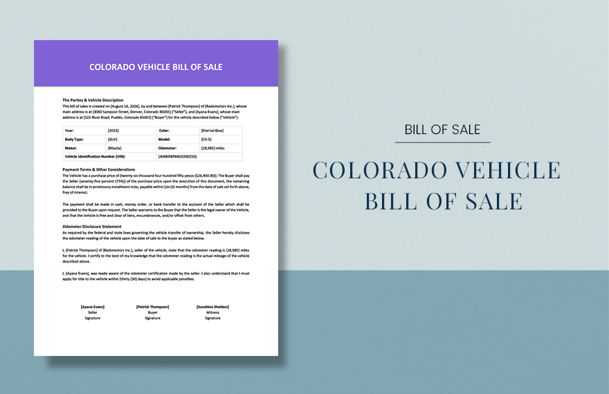 Colorado Vehicle Bill of Sale Form