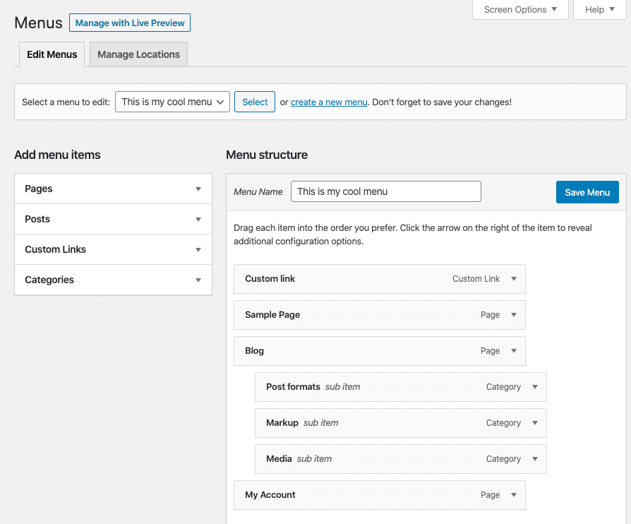Dropdown Menu in Wordpress
