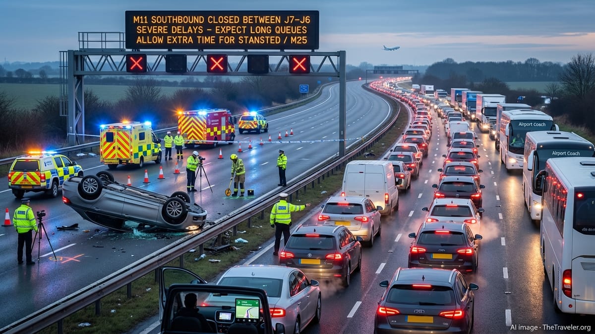 M11 Crash Near Stansted Causes Significant Traffic Delays