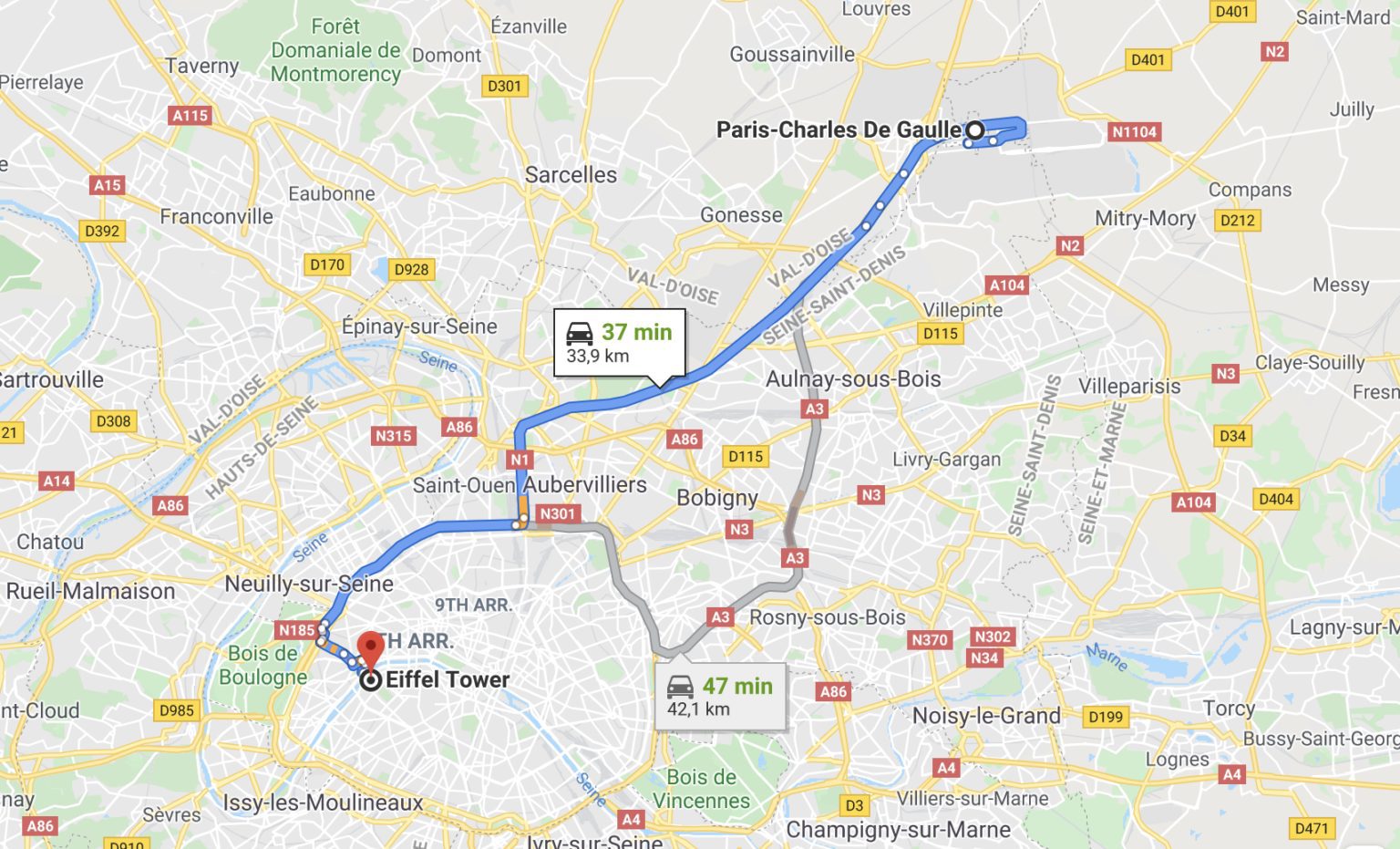 How Far Is the Eiffel Tower from the Airport
